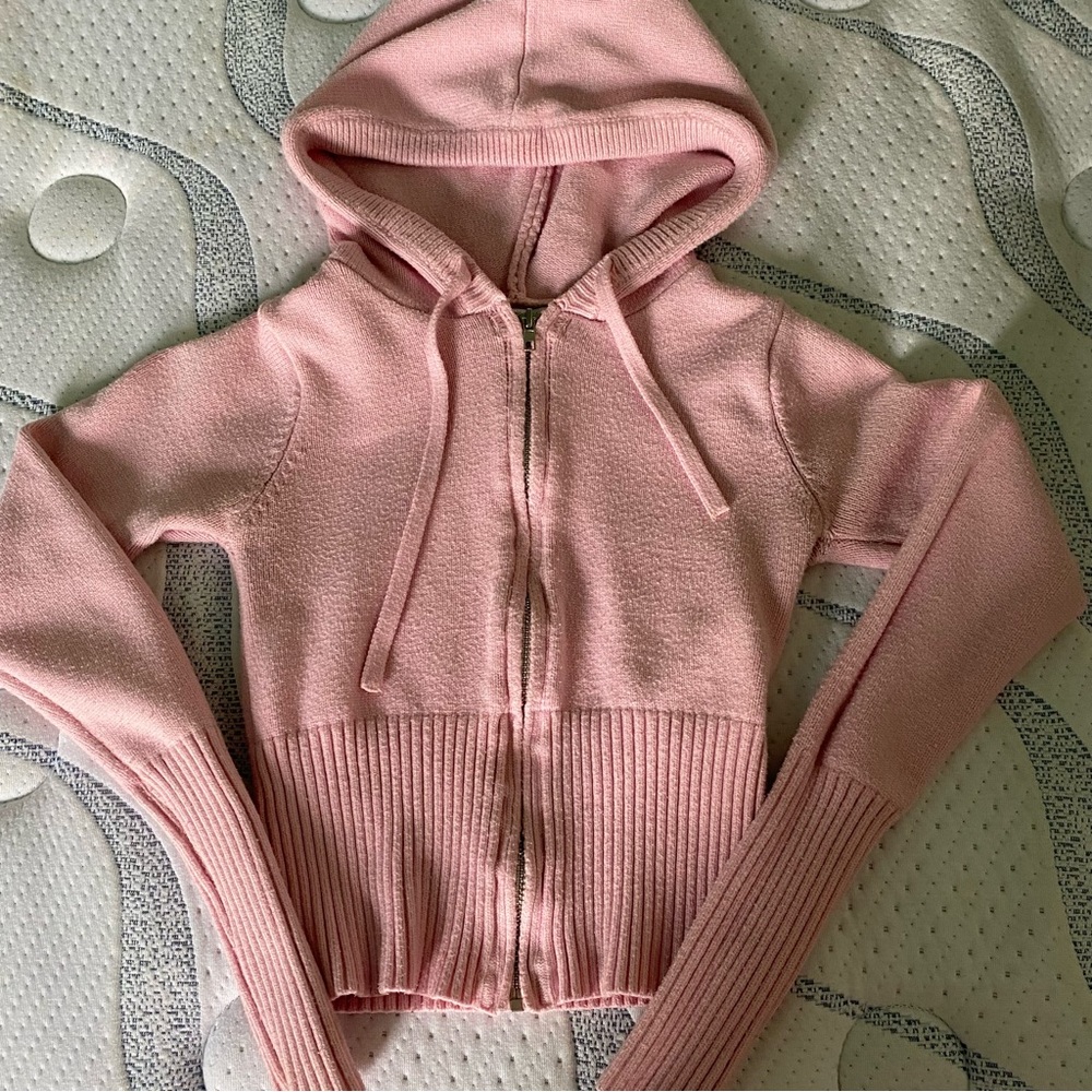Frankies Bikinis Pink Knit Zip-Up Hoodie